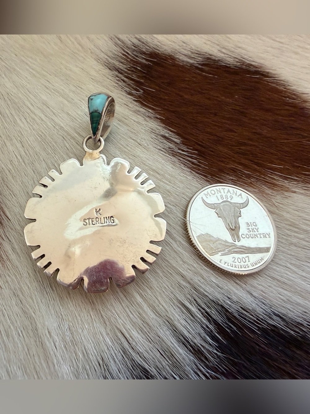 ❤️Signed “K” Galaxy Navajo Sterling Desert Scene Statement Pendant Unisex 1.89”L - Picture 10 of 14